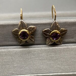 Elegant Purple and Gold Flower Earrings